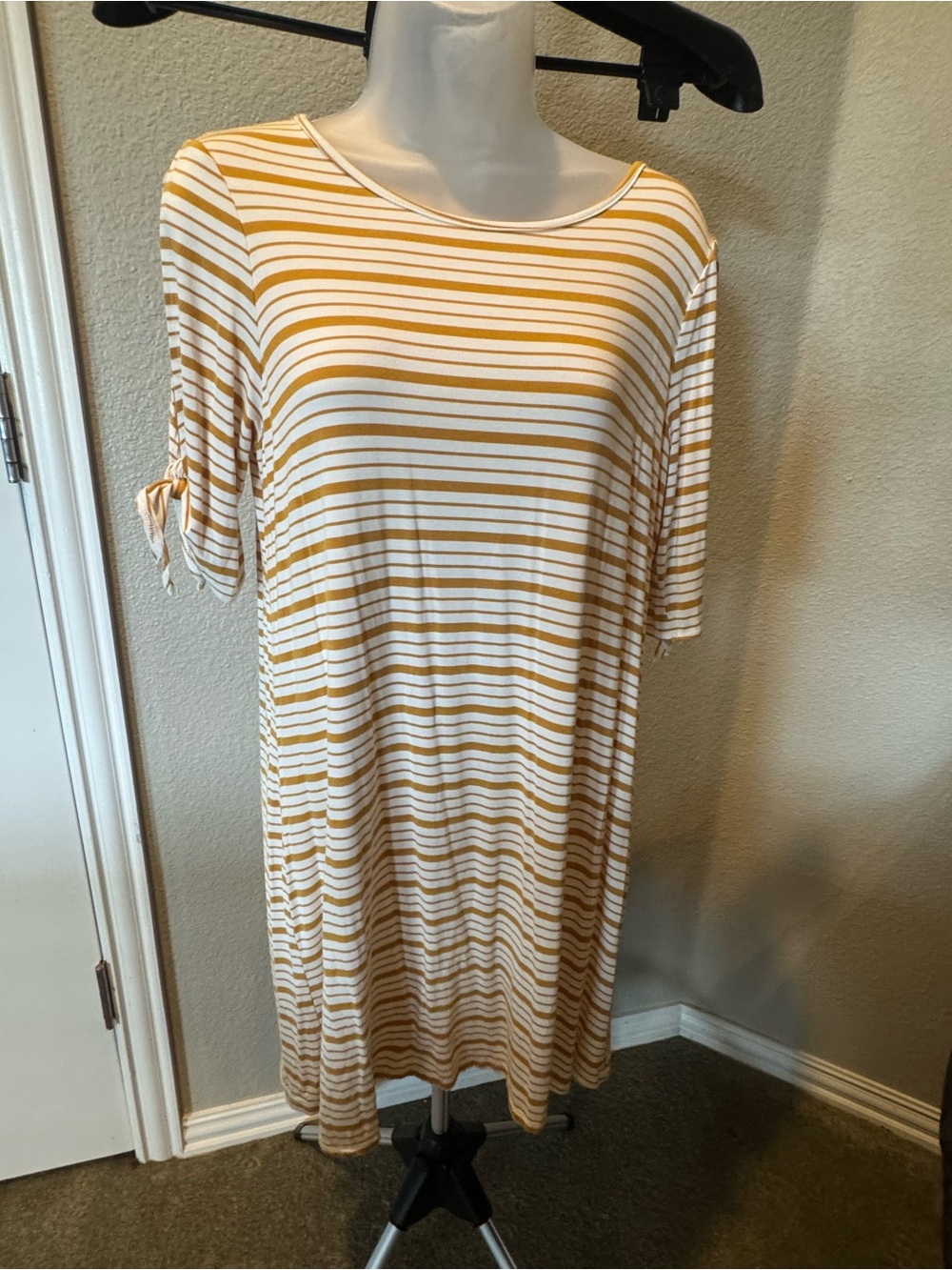 Kaileigh Striped Midi Dress in Mustard and White
